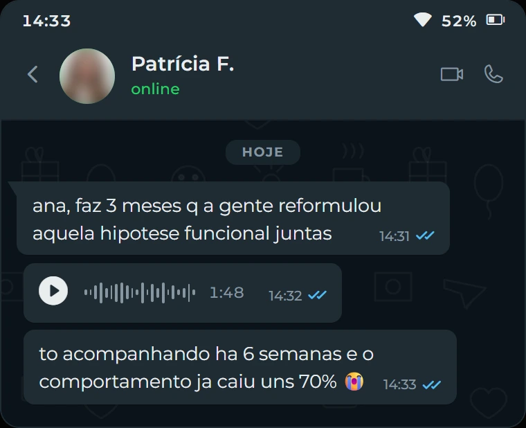 Depoimento de Patrícia F., Analista do Comportamento, Vitória/ES
