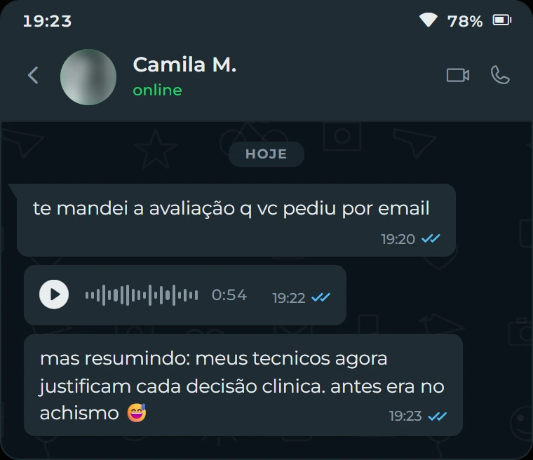 Depoimento de Camila M., Supervisora de Clínica, Recife/PE